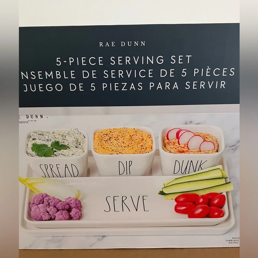Rae Dunn 5 Piece Serving Set | Spread + Dip + Dunk + Serve | NEW Farmhouse Dip